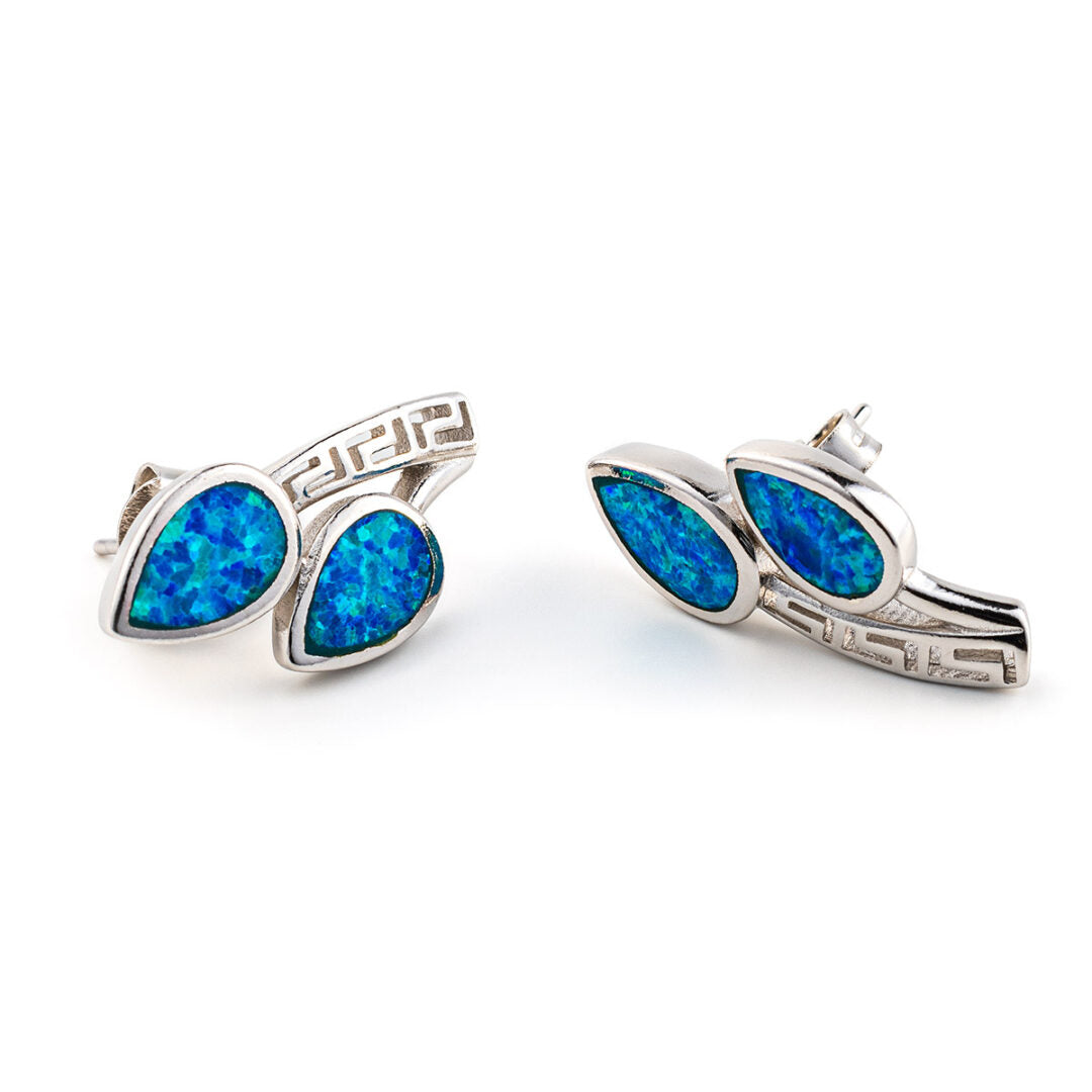 Leaf Stud Earrings – 925 Sterling Silver with Opal