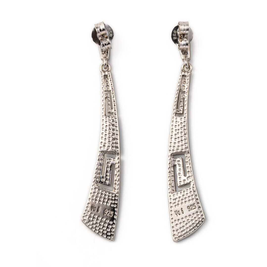Greek Key Curvy Blue Opal Dangle Earrings