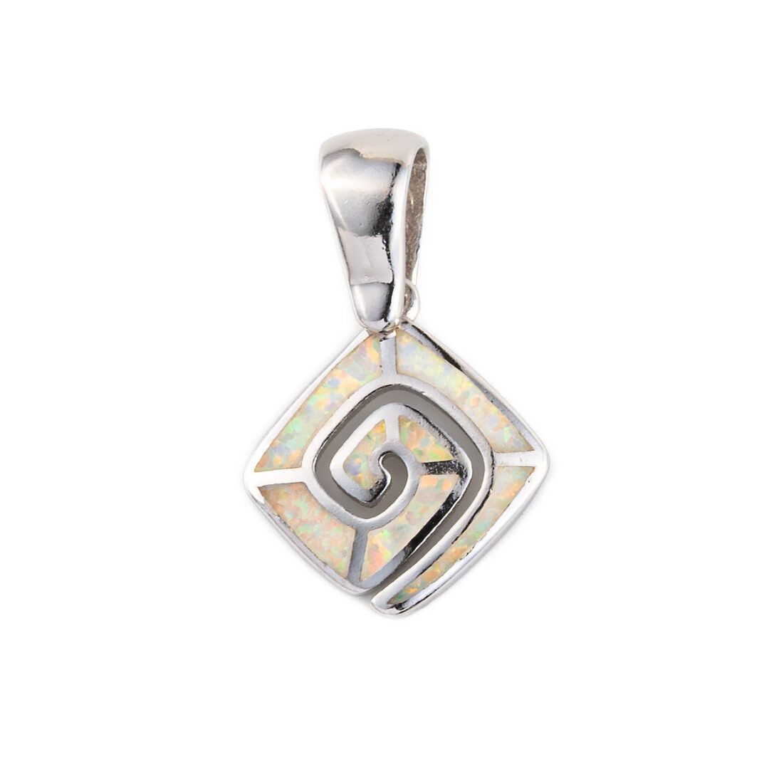 Greek Key Pendant – 925 Sterling Silver with Opal