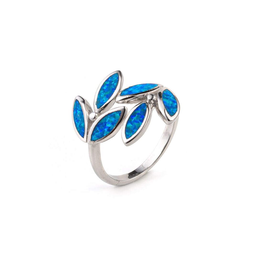 Olive Leaf Ring- 925 Sterling Silver Opal