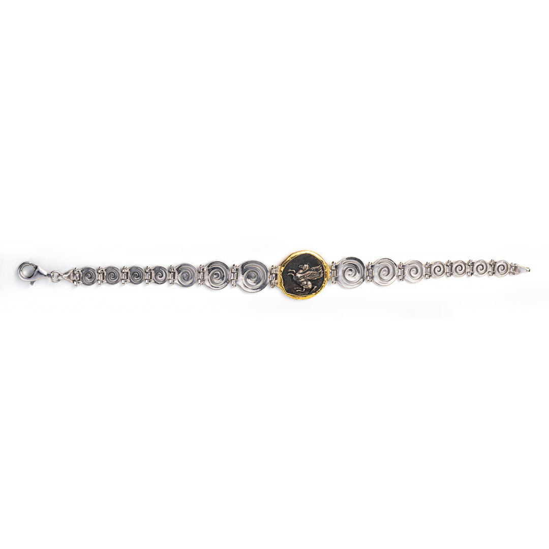 Athena Coin Link Bracelet – 14K Gold and 925 Sterling Silver