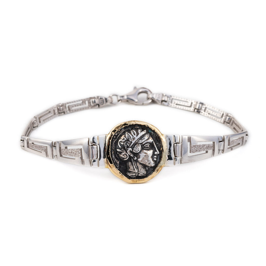 Goddess Athena Coin Link Bracelet – 14K Gold and 925 Sterling Silver