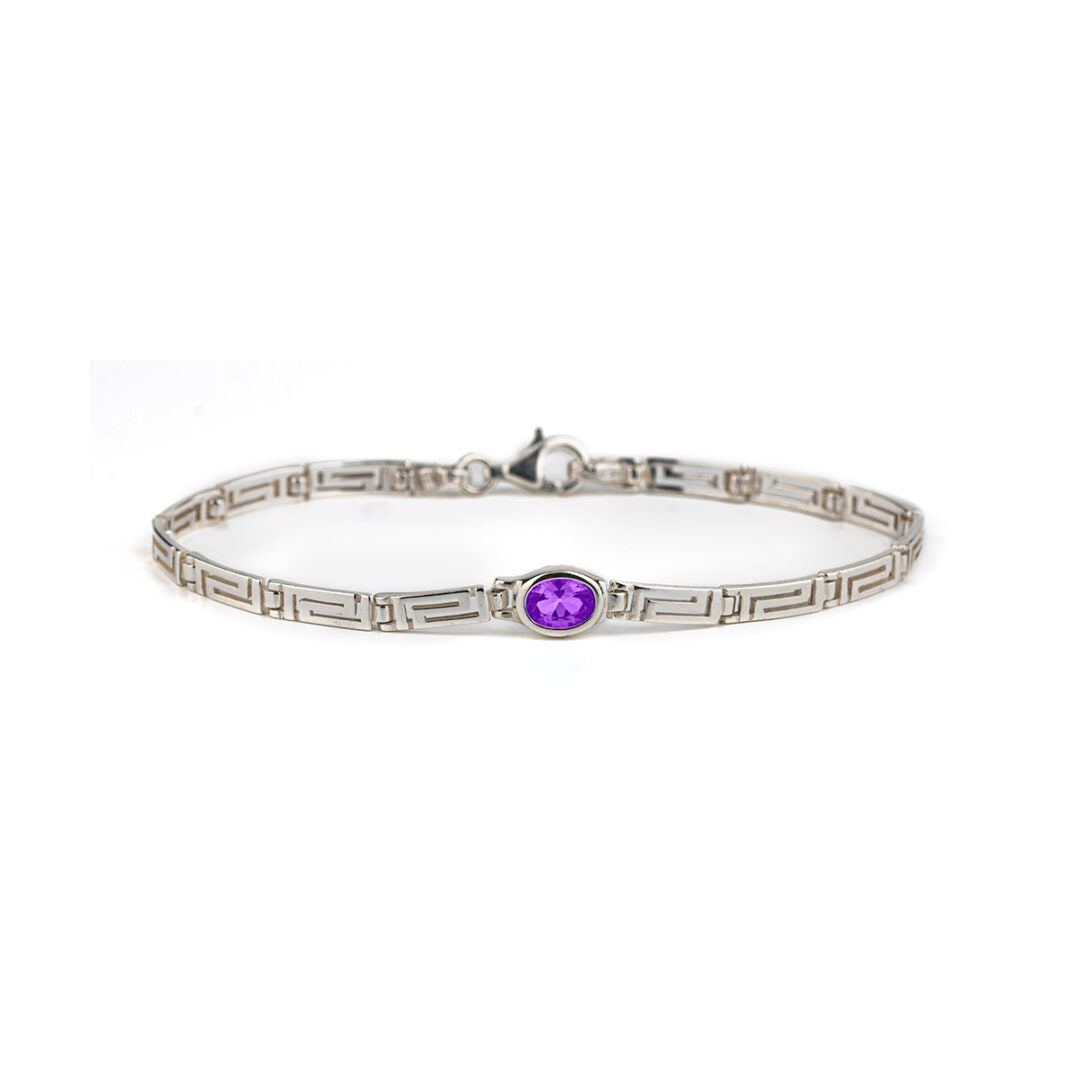 Greek Key Meander Zircon Bracelet – 925 Sterling Silver — Purple