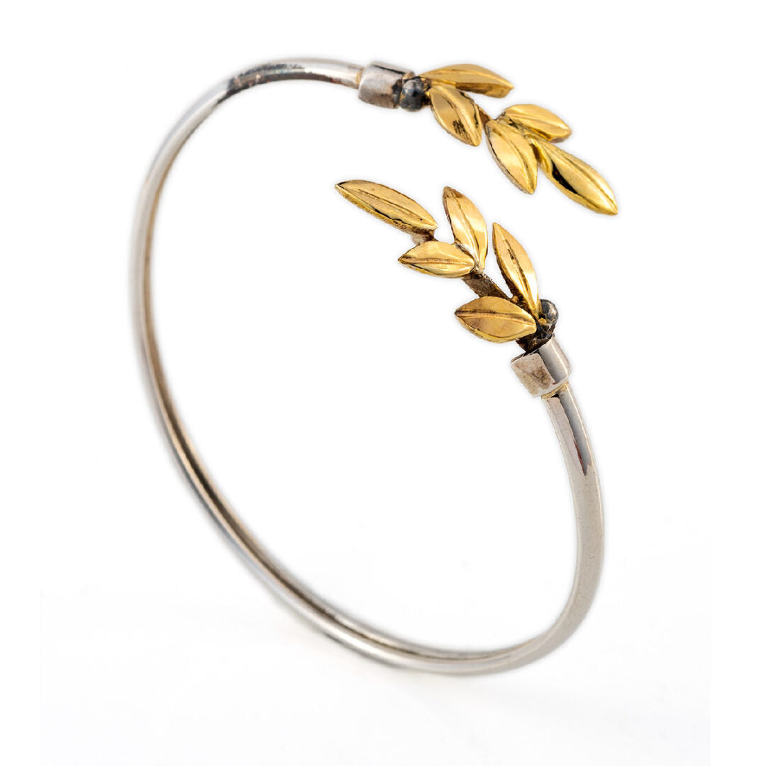 Olive Leaves Hinge Bracelet - 14K Gold and 925 Sterling Silver