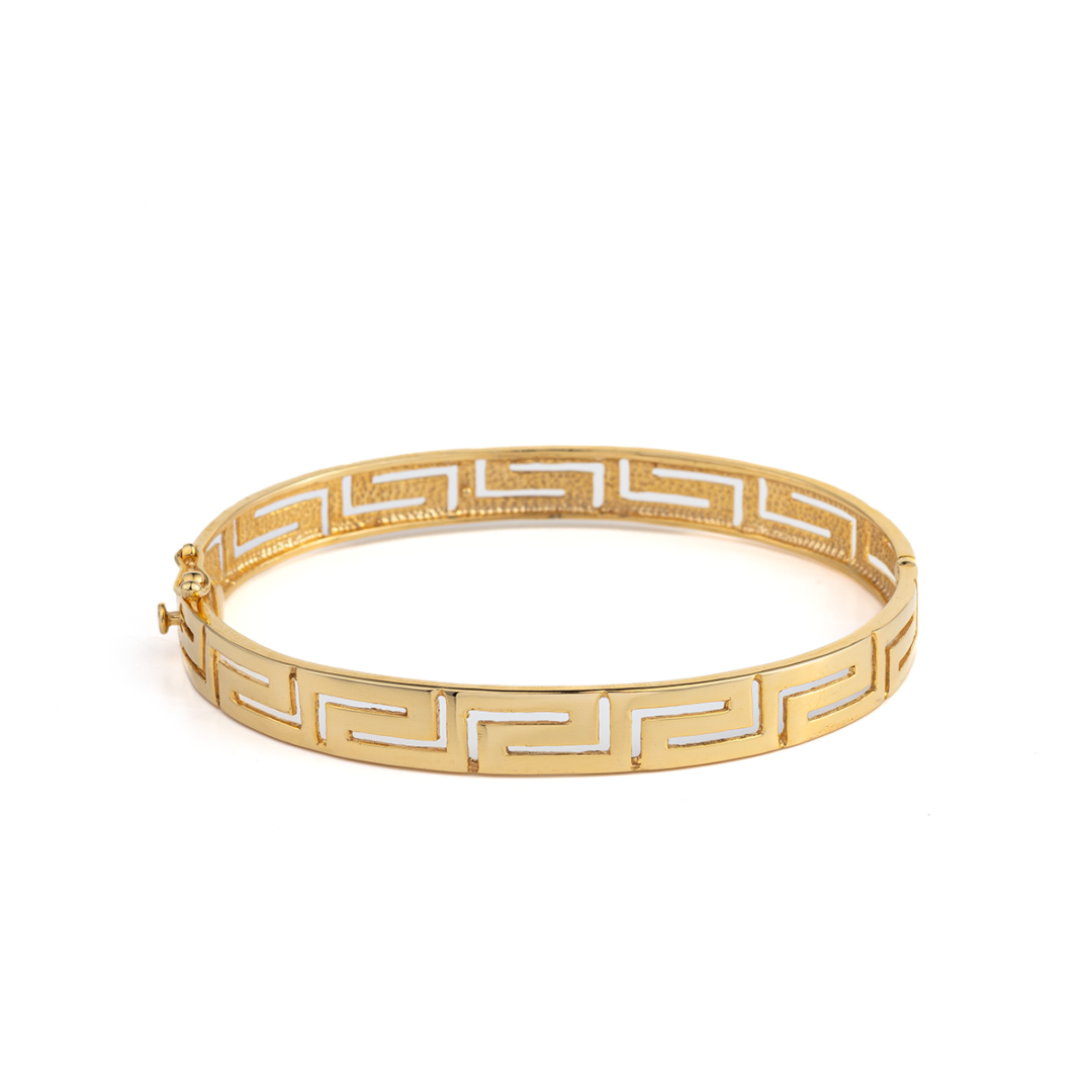 Greek Key Bangle Bracelet - 14K Gold
