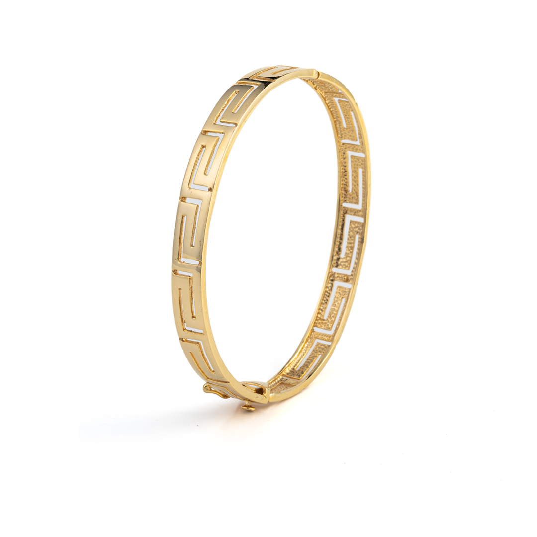 Greek Key Bangle Bracelet - 14K Gold