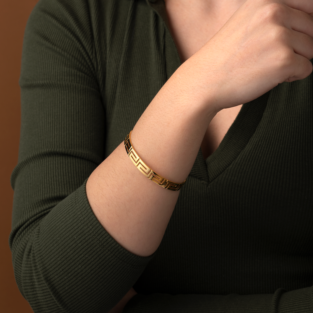 Greek Key Bangle Bracelet - 14K Gold