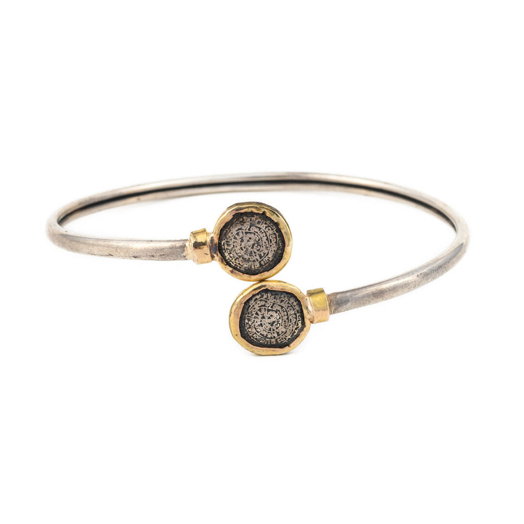 Phaistos Disc Hinge Bracelet - 14K Gold and 925 Sterling Silver