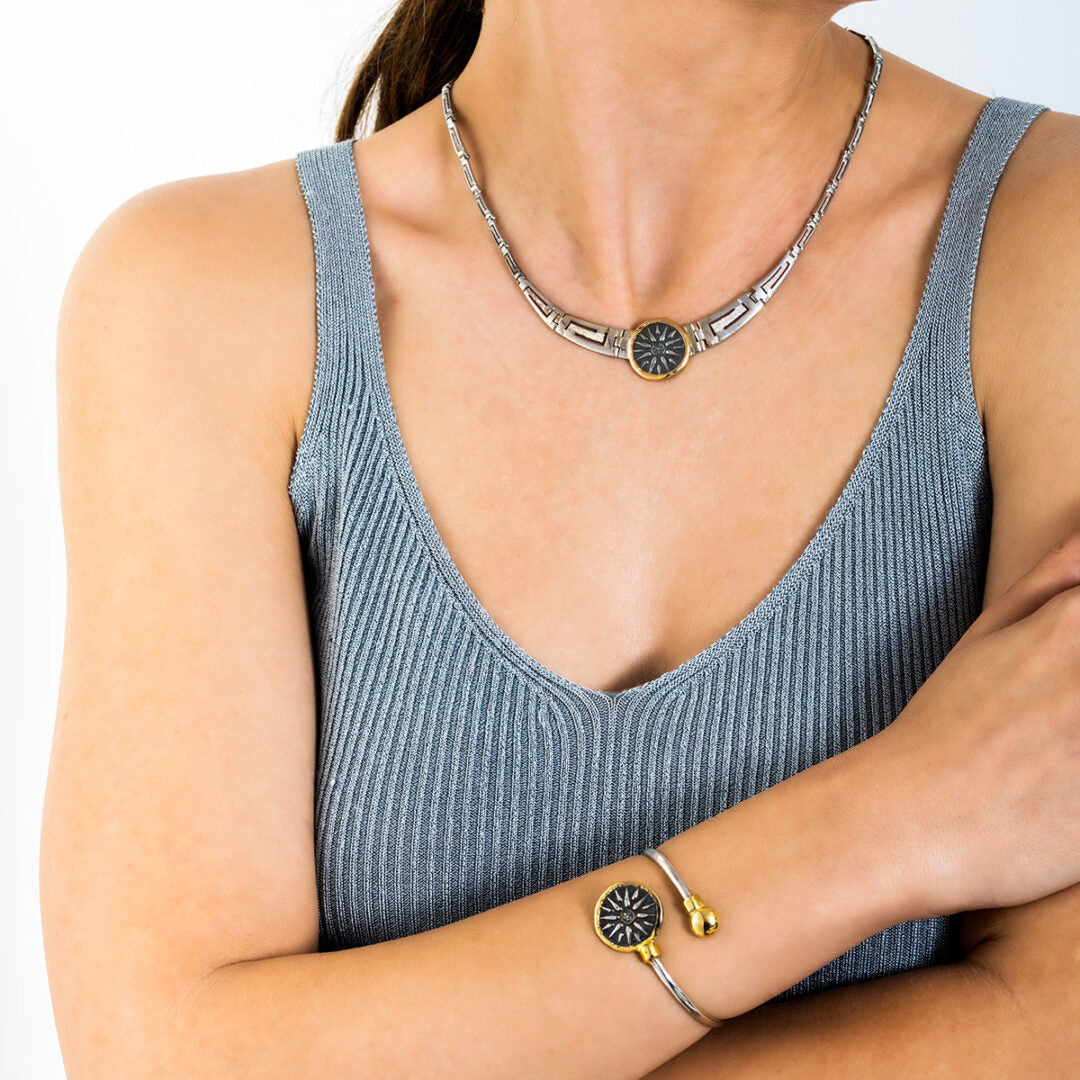 Vergina Sun Necklace Sterling Silver and Gold