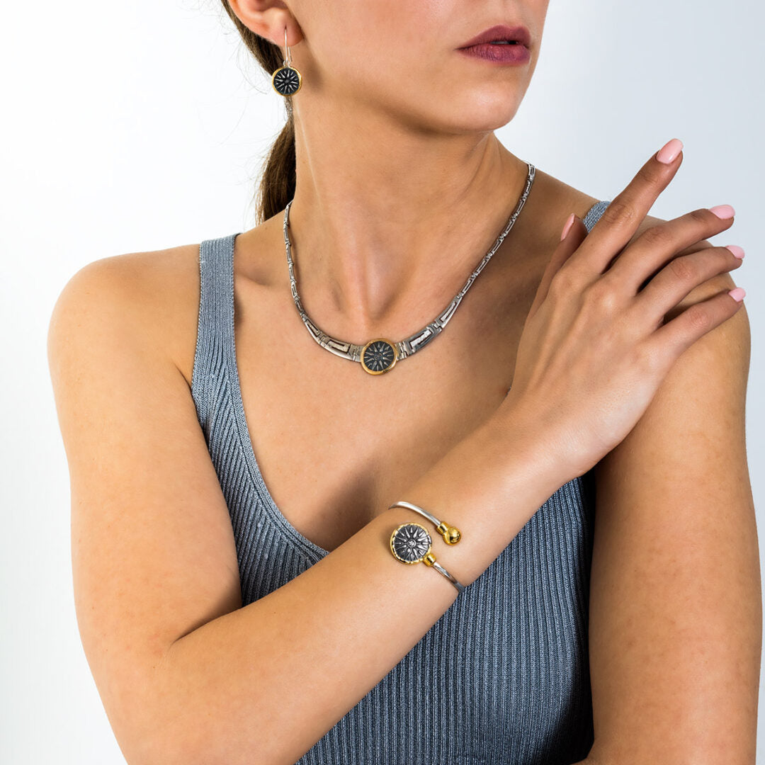 Vergina Sun Necklace Sterling Silver and Gold