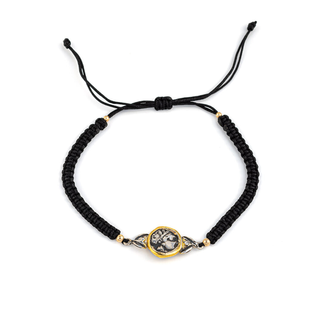 Goddess Athena Coin Macrame Bracelet – 14K Gold and 925 Sterling Silver