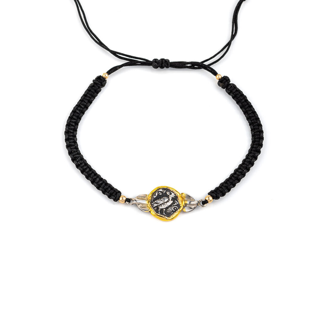 Goddess Athena Coin Macrame Bracelet – 14K Gold and 925 Sterling Silver