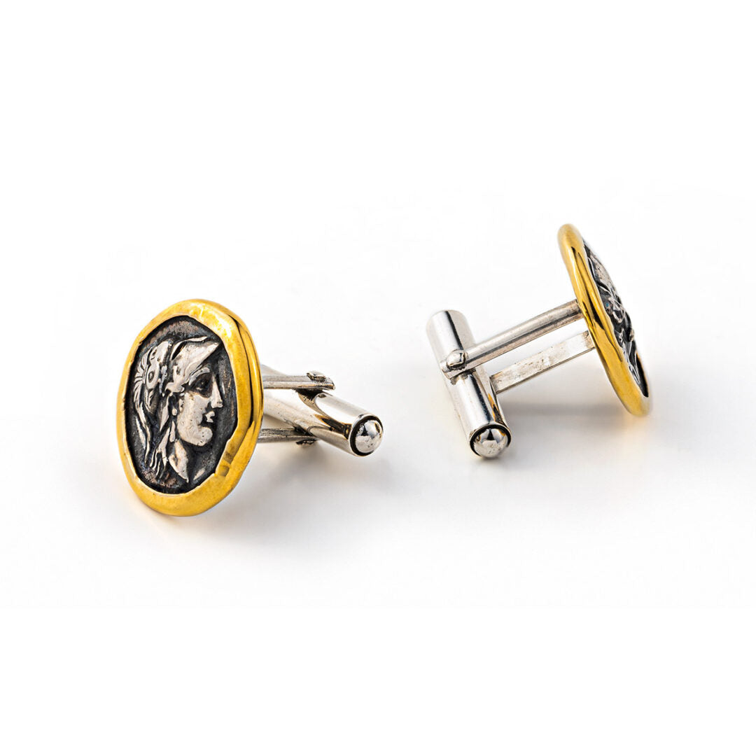 Athena Chalinitis Coin Cufflinks – 14K Gold and 925 Sterling Silver