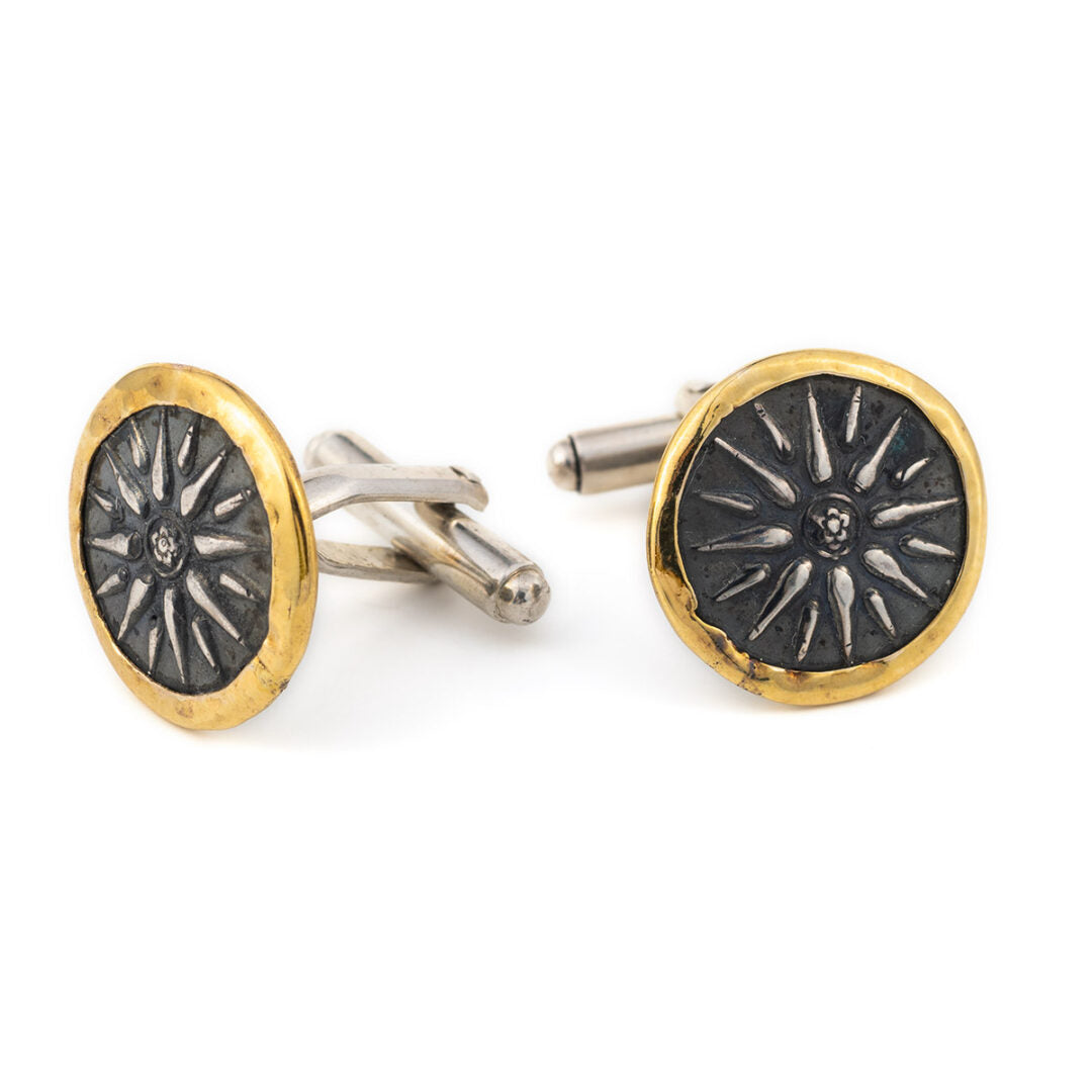 Vergina Star Cufflinks - 14K Gold and Sterling Silver