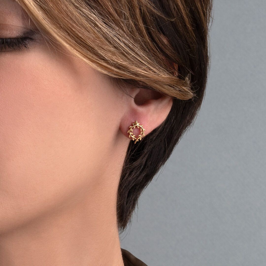 Olive Wreath Earrings – 14K Solid Yellow Gold