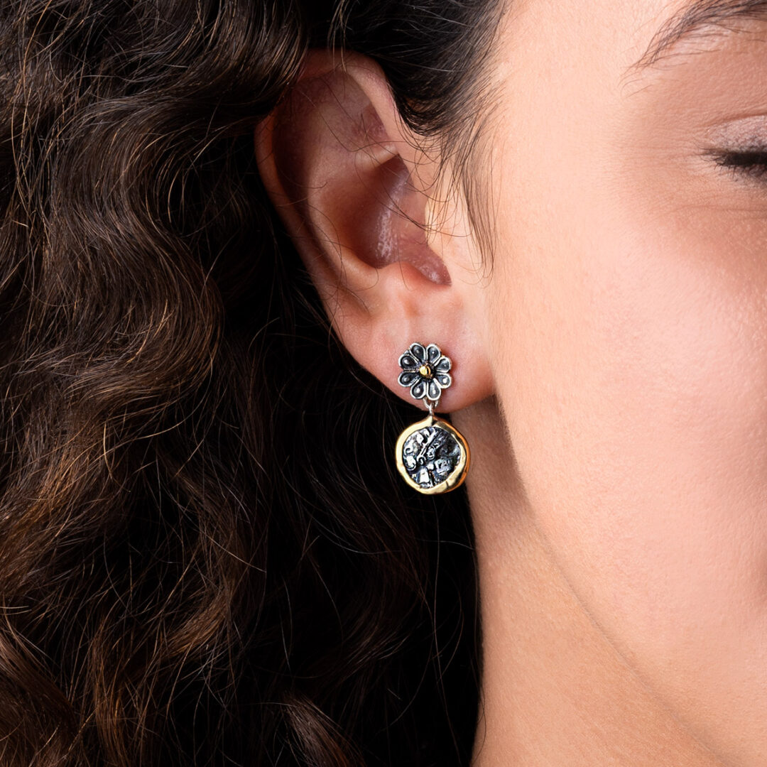 Athena Goddess Earrings - 14K Gold and 925 Sterling Silver