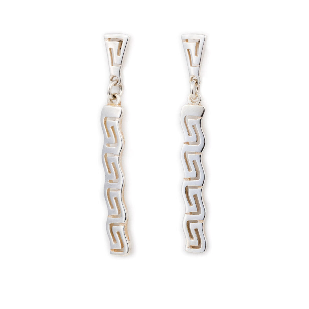 Greek Key Dangle Earrings Silver 925