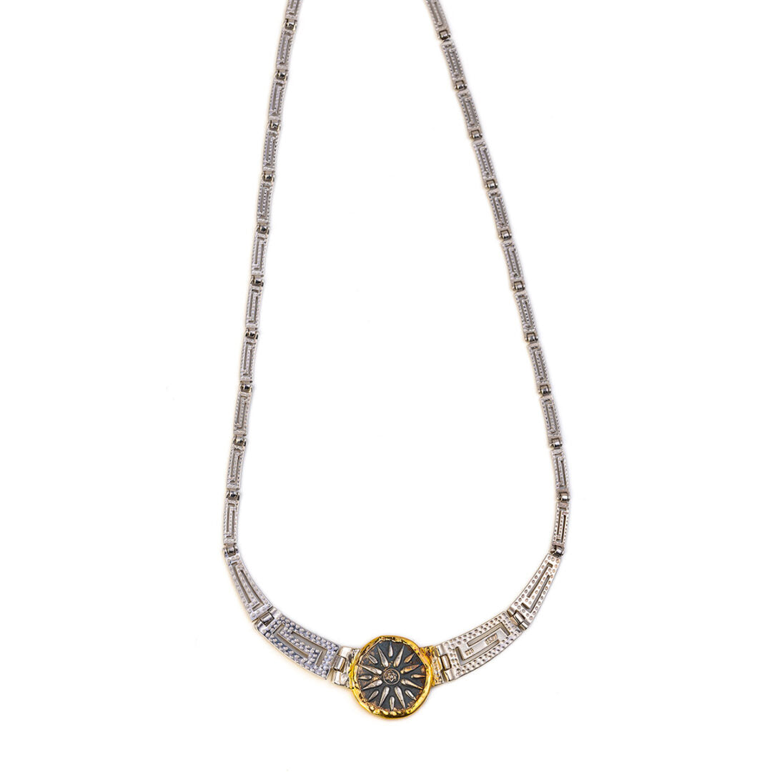 Vergina Sun Necklace Sterling Silver and Gold