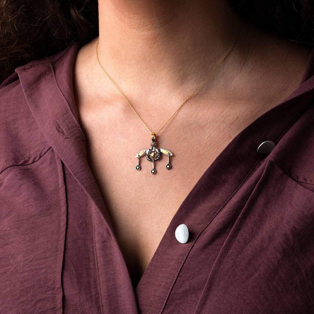 Minoan Bees Pendant - 14k Gold and Sterling Silver