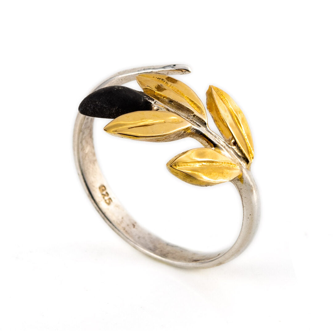 Olive Leaves Ring - 14K Gold and 925 Sterling Silver