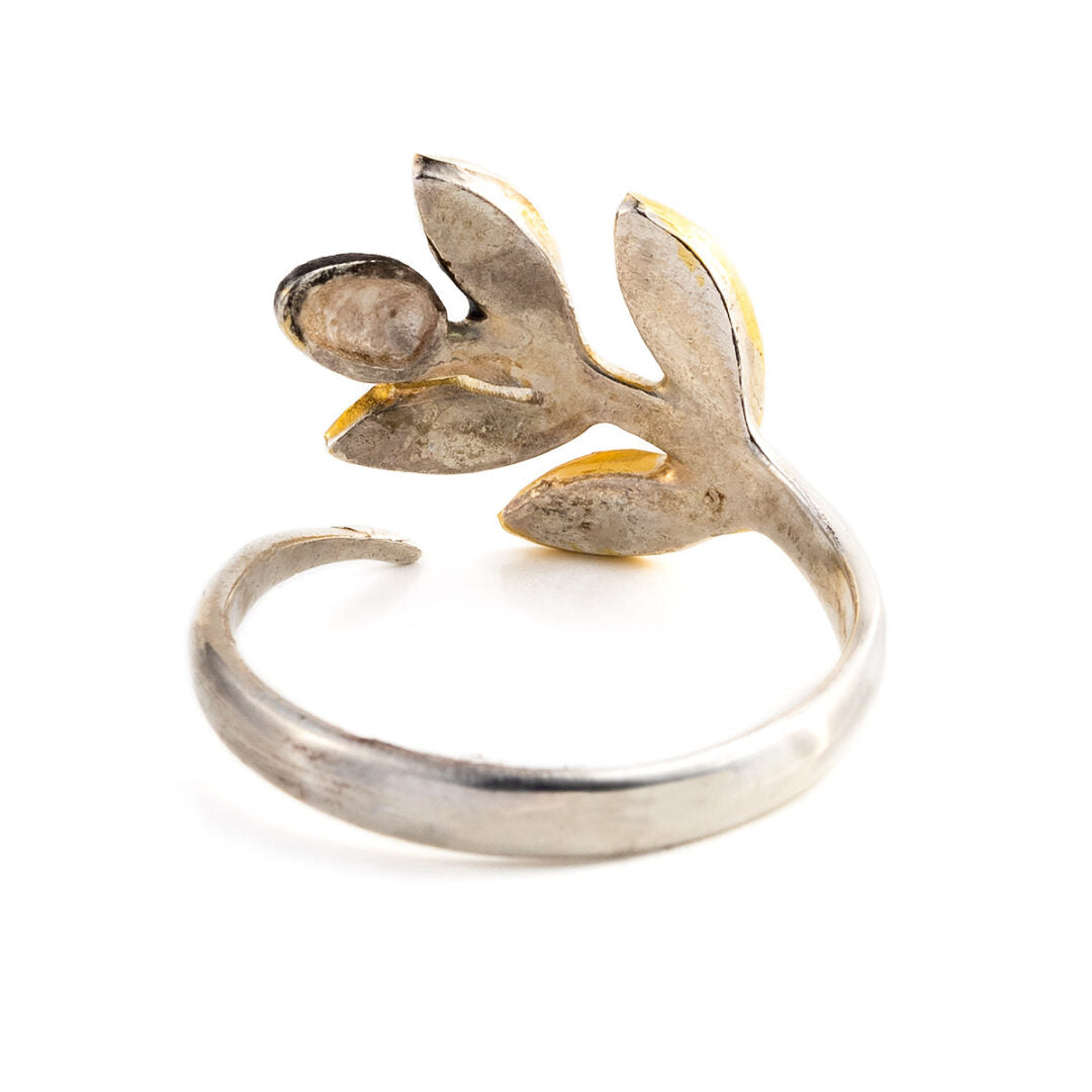 Olive Leaves Ring - 14K Gold and 925 Sterling Silver