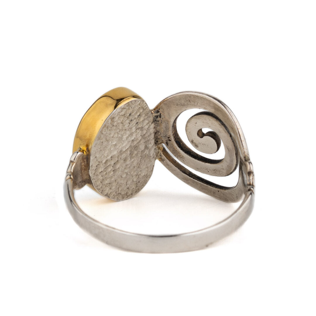 Aqua Marine Spiral Ring - 18K Gold and 925 Sterling Silver