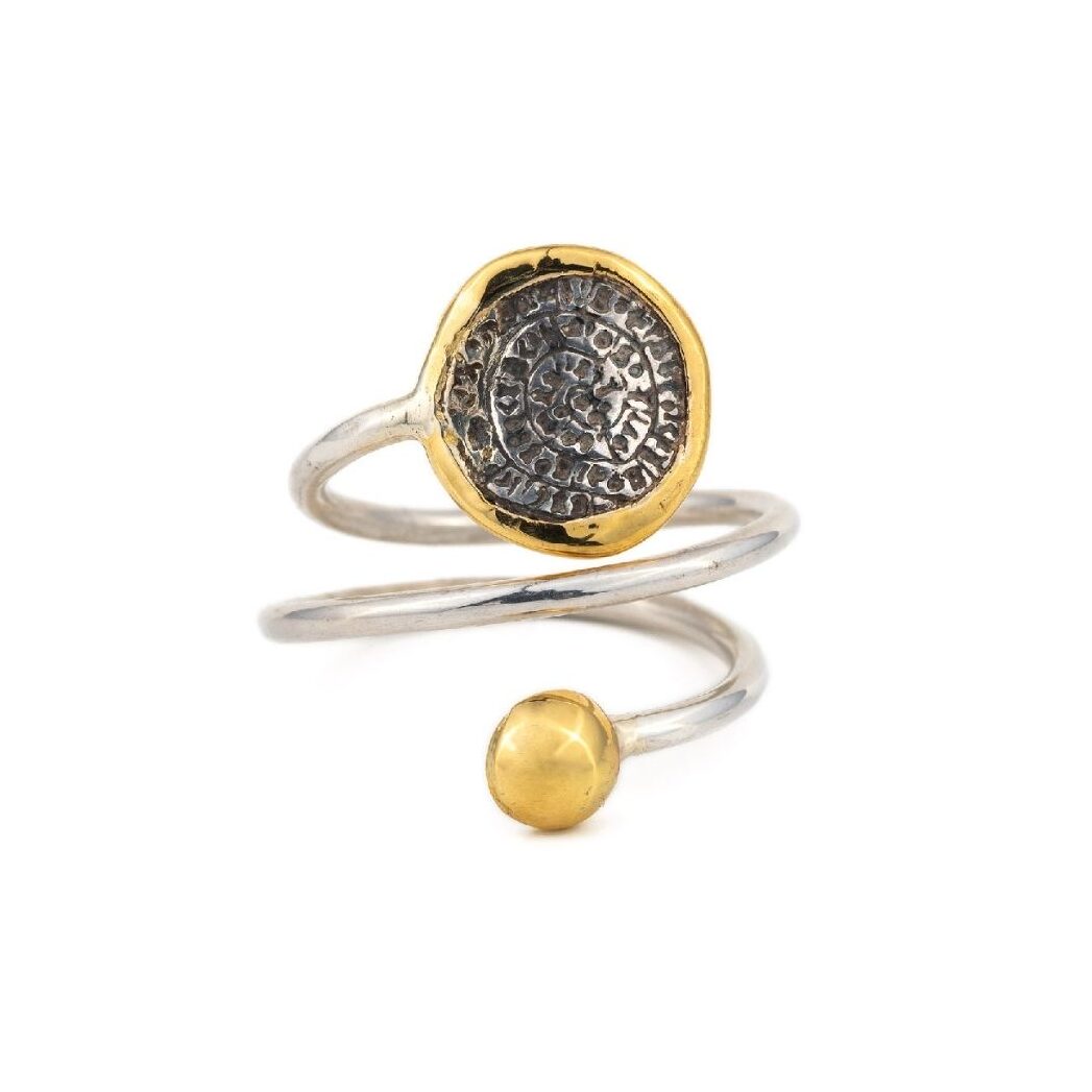 Phaistos Disc Ring - 14k Gold and Sterling Silver