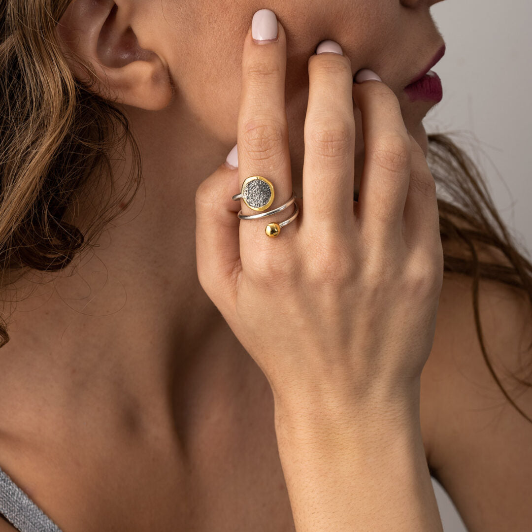 Phaistos Disc Ring - 14k Gold and Sterling Silver