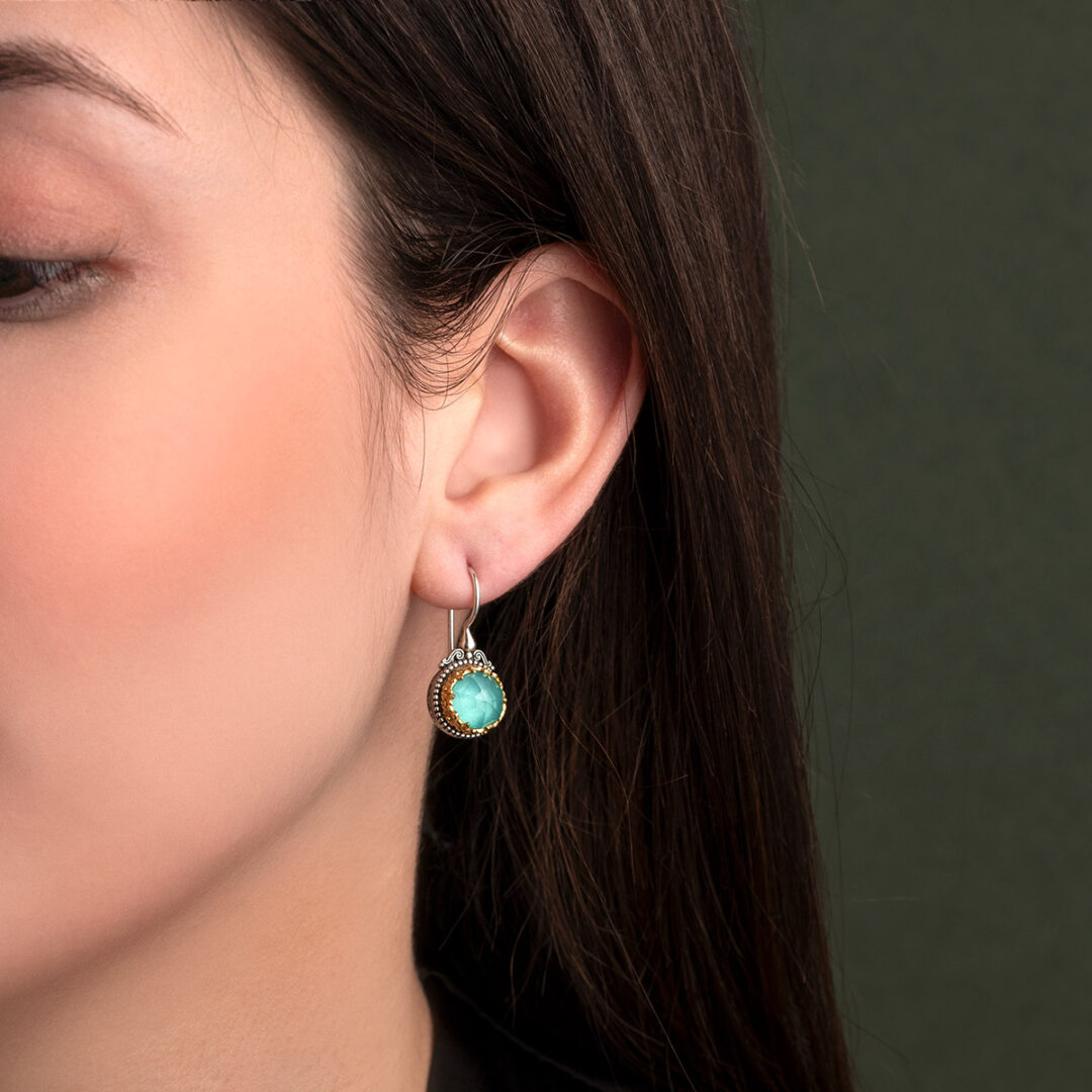 Gerochristo - Circle Drop Earrings in sterling silver with Doublet Gemstones