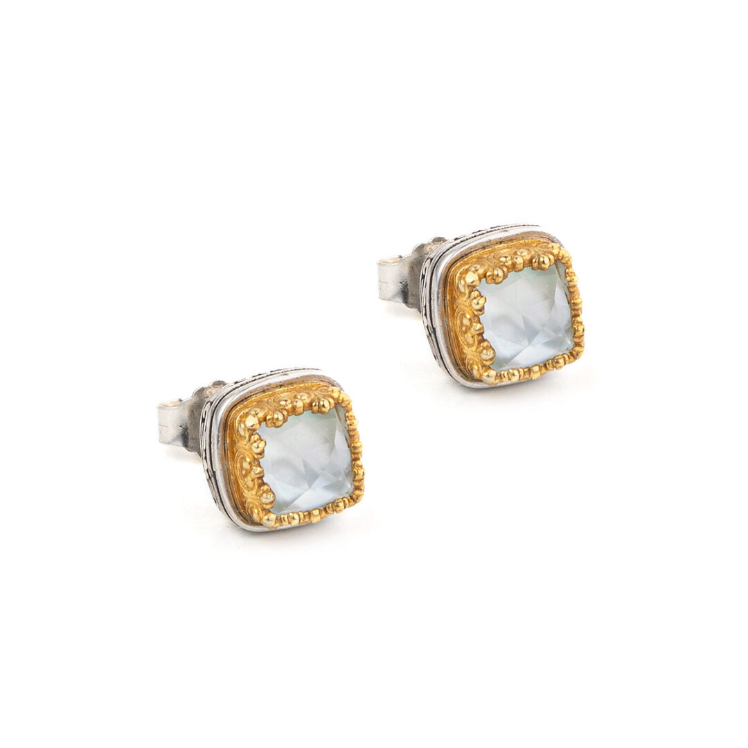 Gerochristo - Iris Square Stud Earrings with Doublet Stones