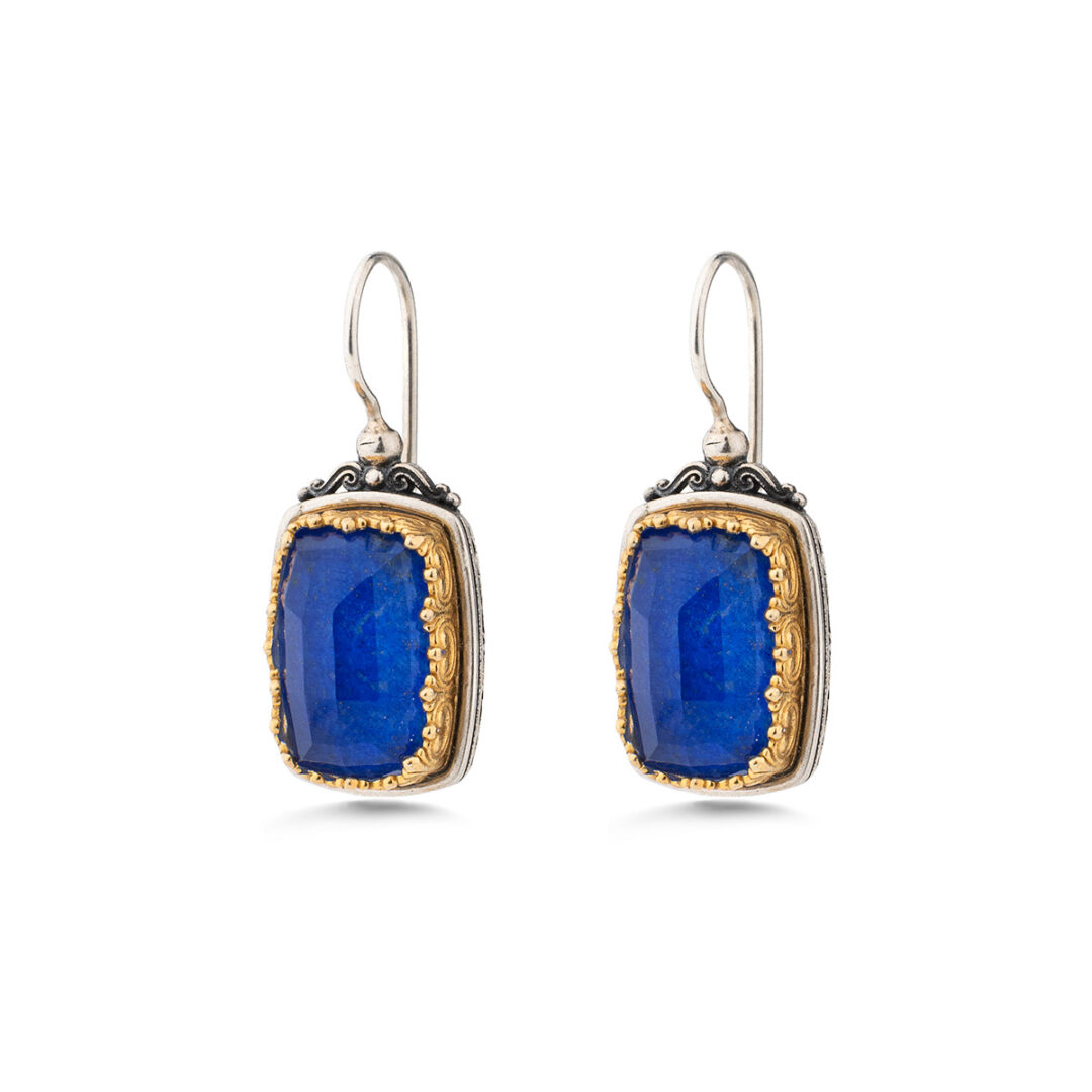 Gerochristo - Iris Rectangular earrings in Sterling silver with Doublet Gemstones
