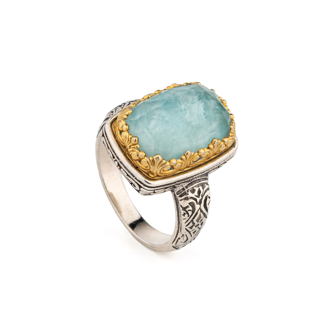 Gerochristo - Iris Rectangular Ring in Sterling Silver with Doublet Stones