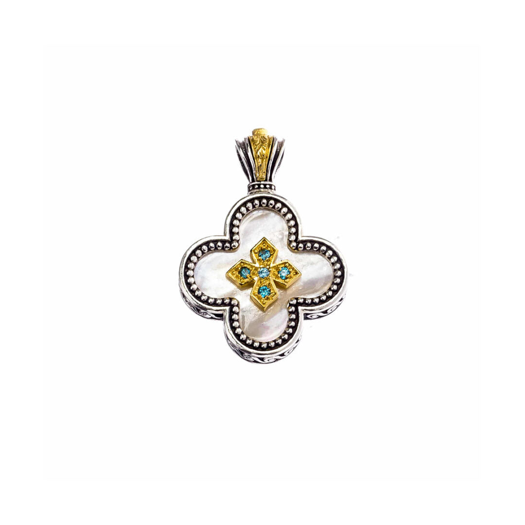 Gerochristo - Cross in sterling silver with Gold plated parts mother of pearl and zircons — Green