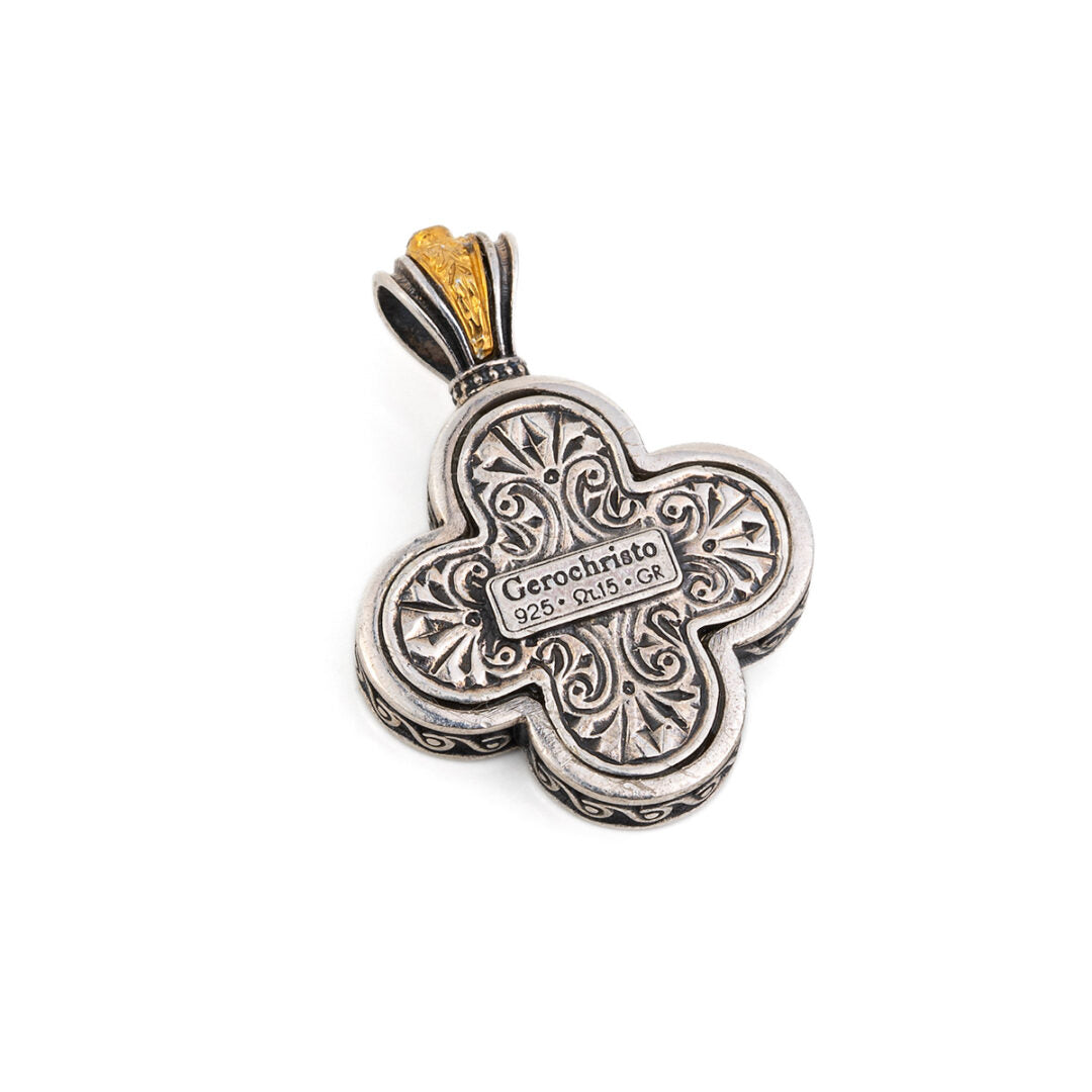 Gerochristo - Cross in sterling silver with Gold plated parts mother of pearl and zircons — Green