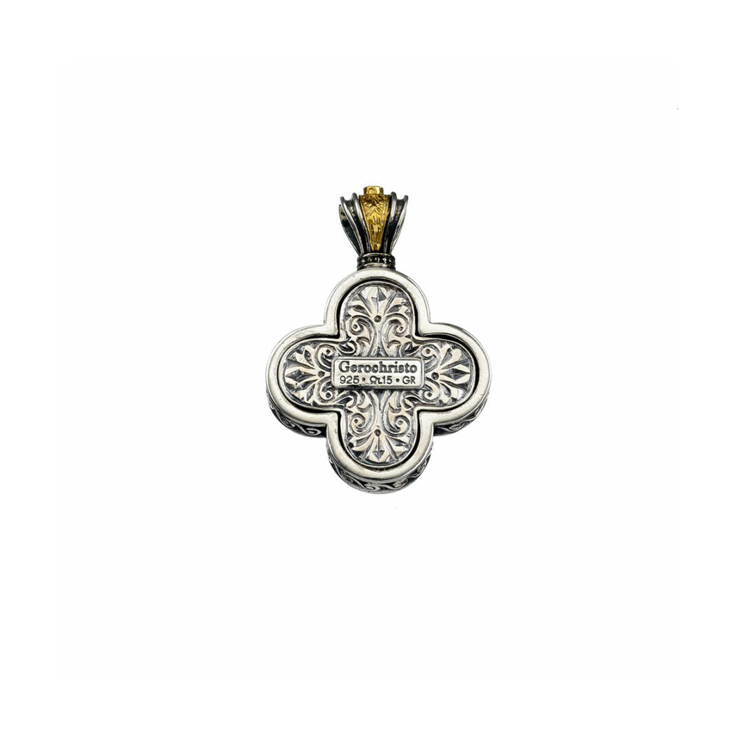 Gerochristo - Cross in sterling silver with Gold plated parts mother of pearl and zircons — Green