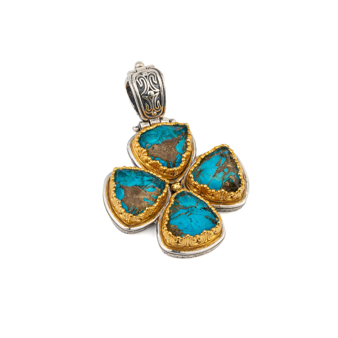 Gerochristo - Iris Cross triangle in Sterling silver with Turquoise Copper