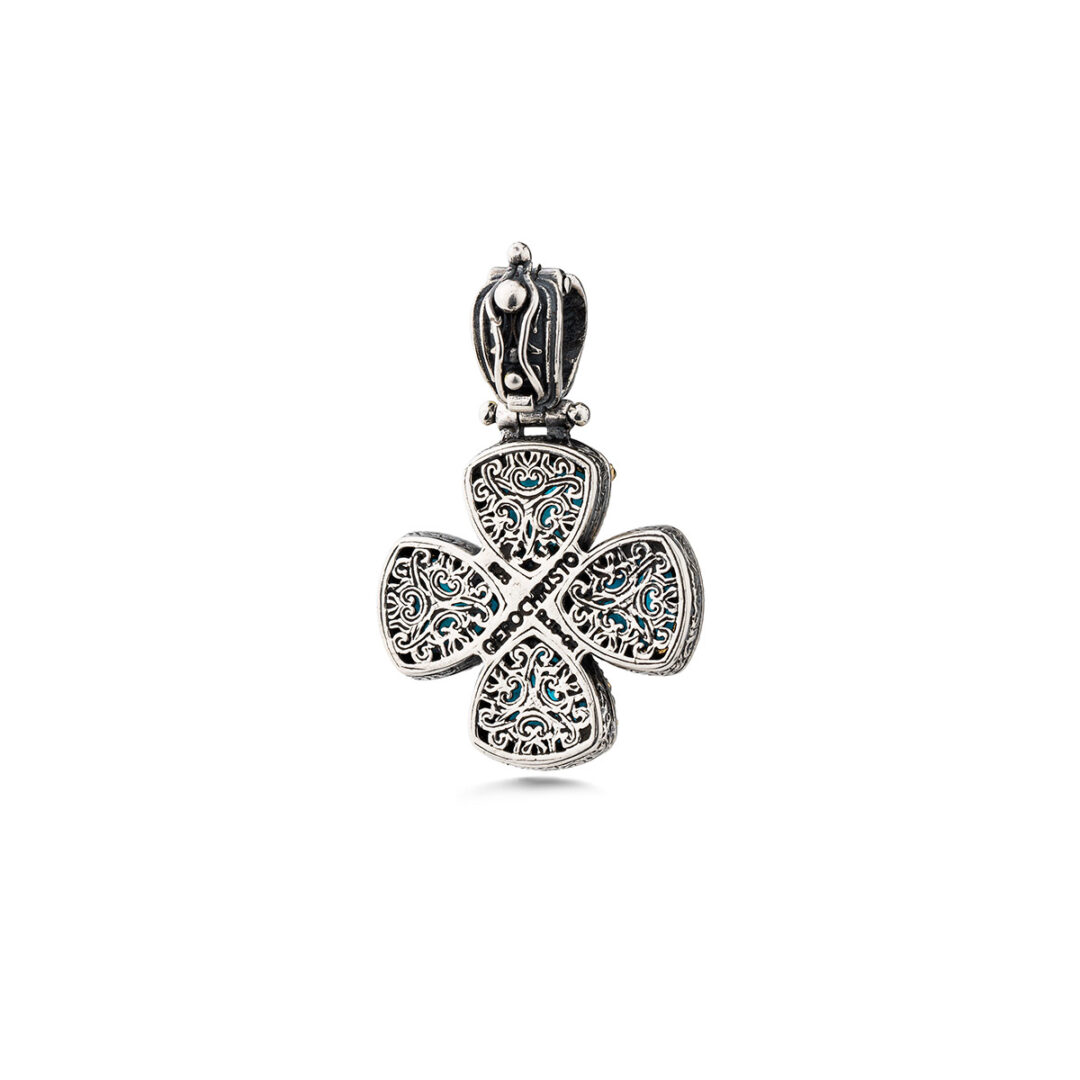 Gerochristo – Dione mini Cross in Sterling Silver with Doublet Stone