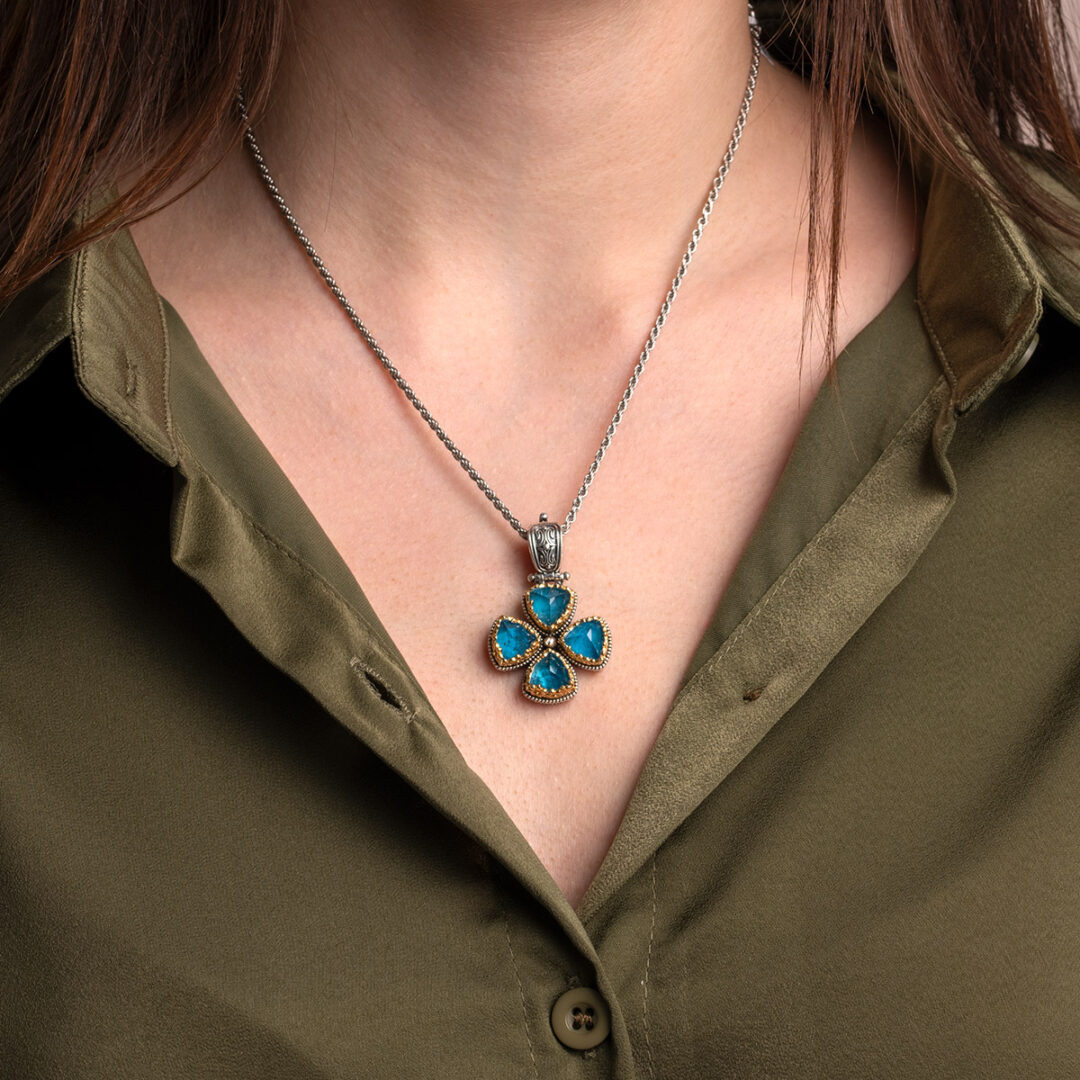 Gerochristo – Dione mini Cross in Sterling Silver with Doublet Stone