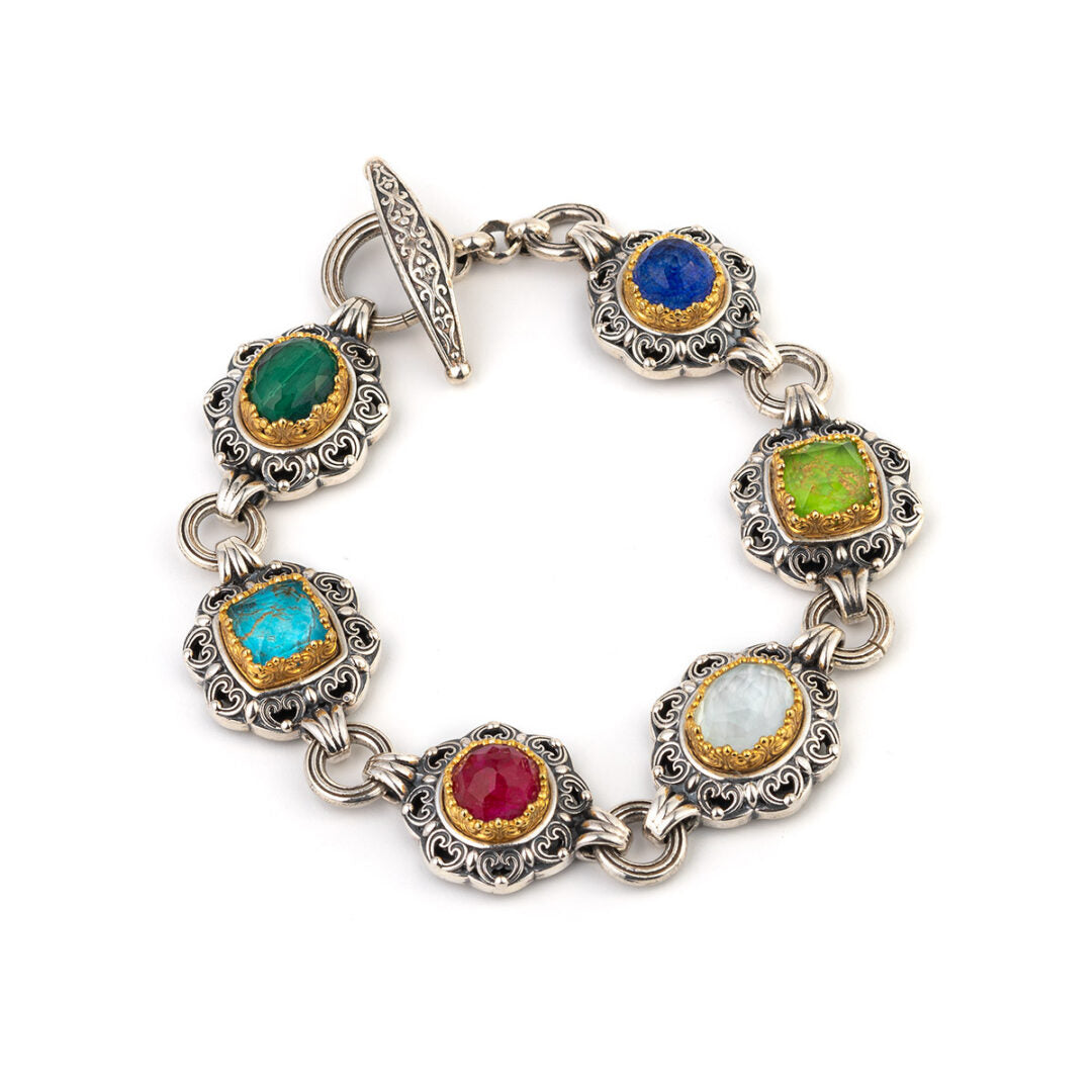 Gerochristo – Penelope bracelet in Sterling Silver with Multi Precious Stones