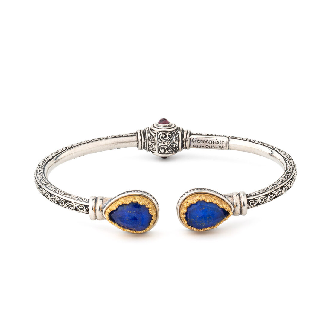 Gerochristo - Iris Double Teardrop Bracelet in Sterling Silver with Doublet Stones