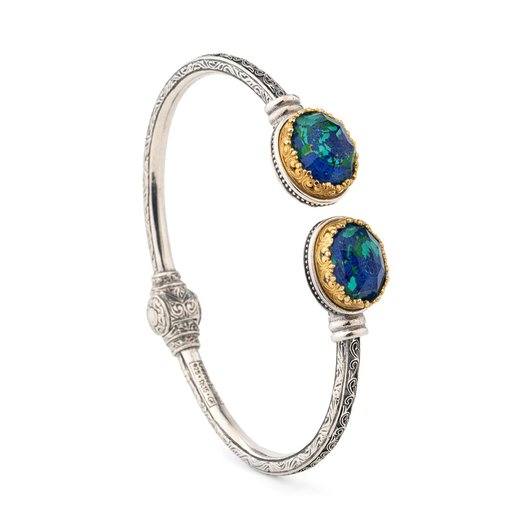 Gerochristo - Iris Oval Bracelet in Sterling Silver with Malachite