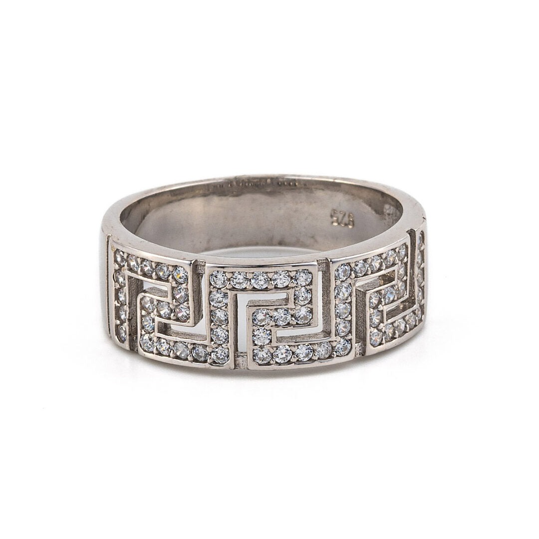 Meander ring with zircon - Sterling silver