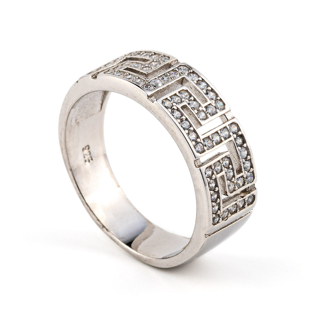 Meander ring with zircon - Sterling silver