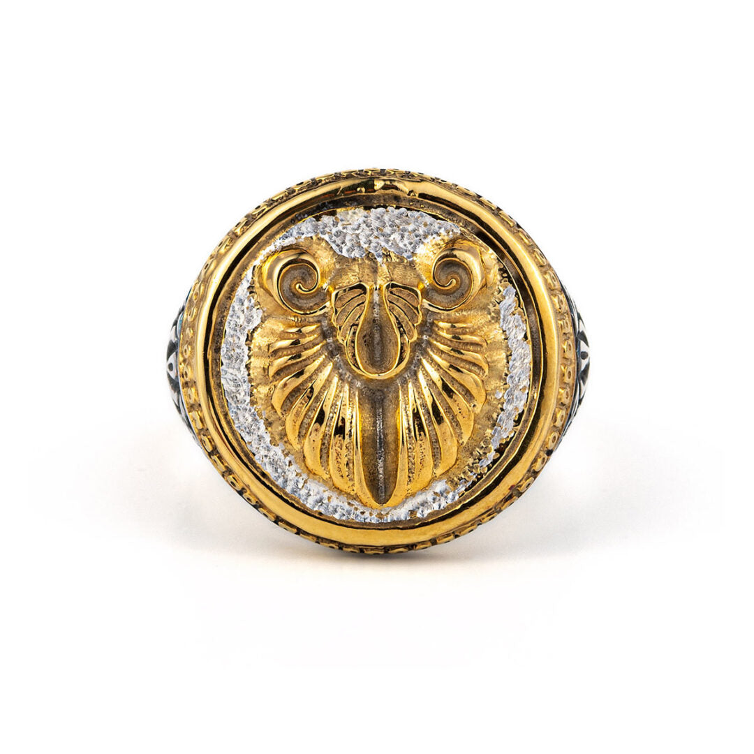 Ram's Head Coin Ring in Sterling Silver and Gold Plated