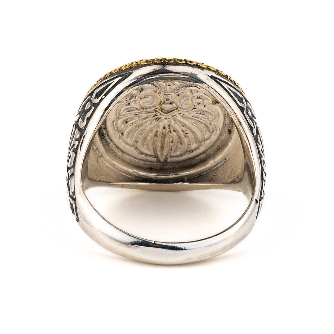 Ram's Head Coin Ring in Sterling Silver and Gold Plated