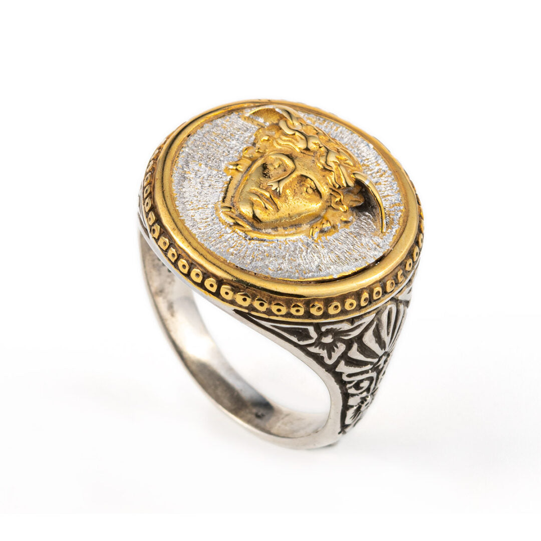 Theseus and the Minotaur Coin Ring Sterling Silver and Gold Plated