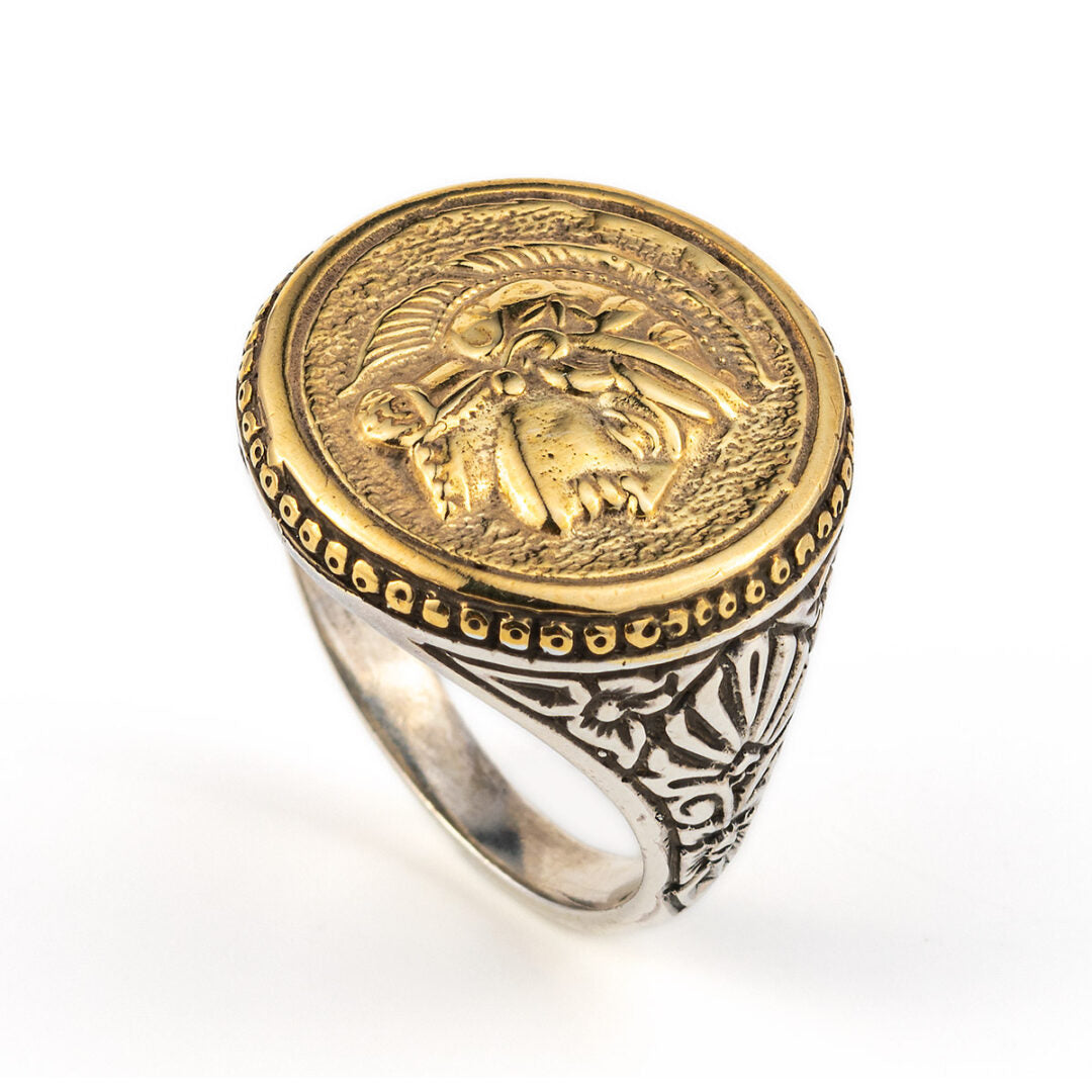 Ancient Greek Coin Goddess Athena Ring - Sterling Silver and Gold Plated