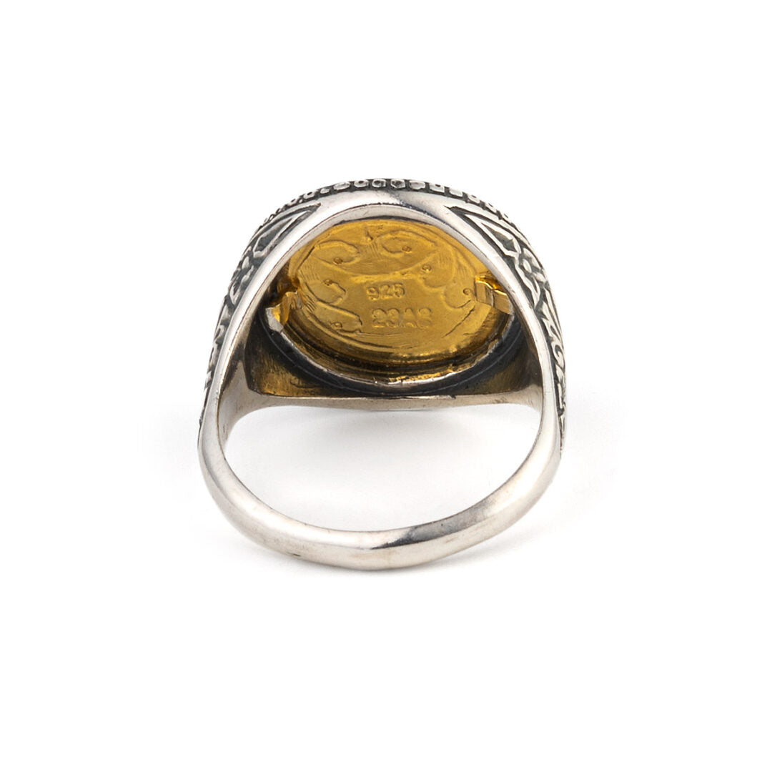 925 Sterling Silver Gold Plated Ring with Hercules