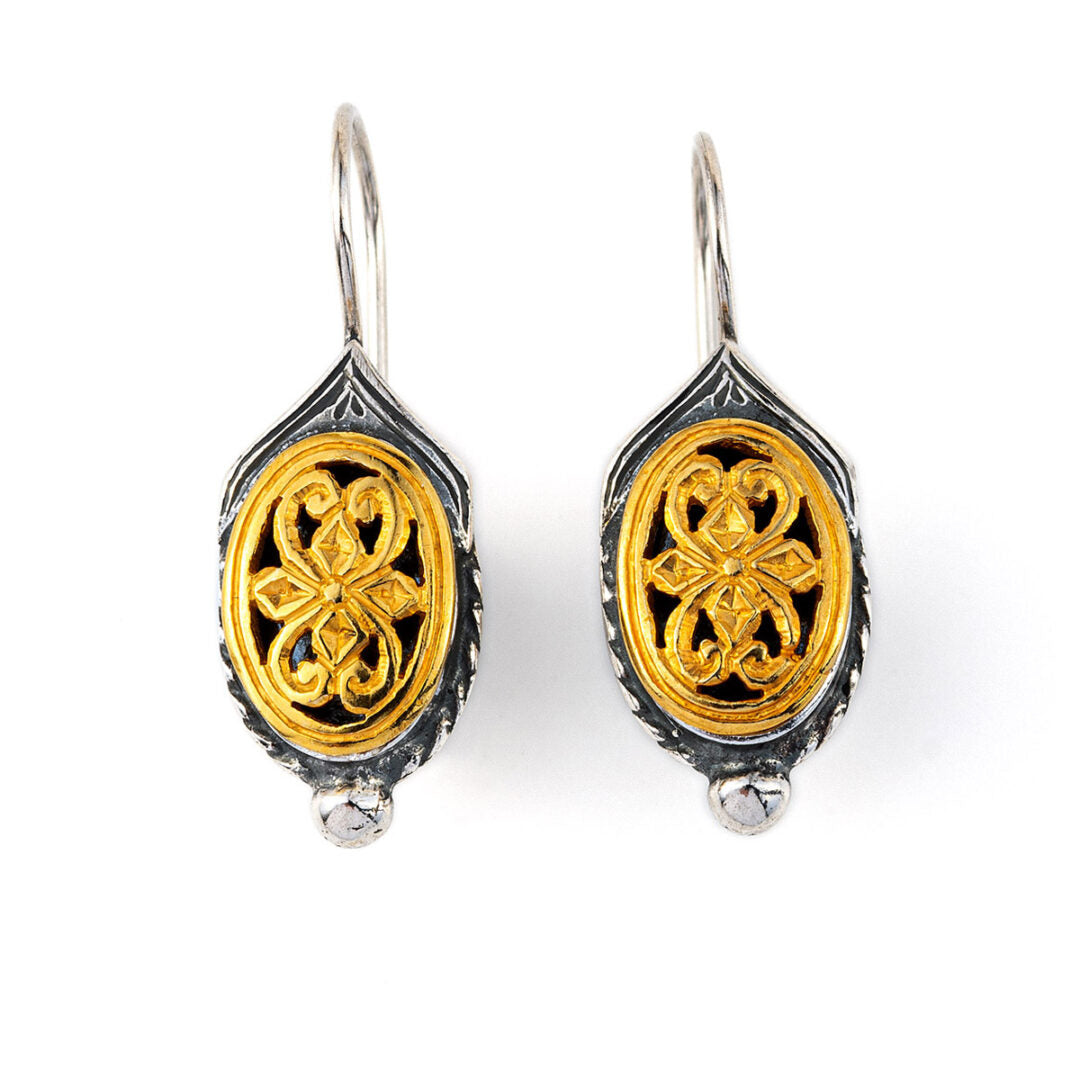 Earrings with byzantine vintage engravings - silver and gold plated