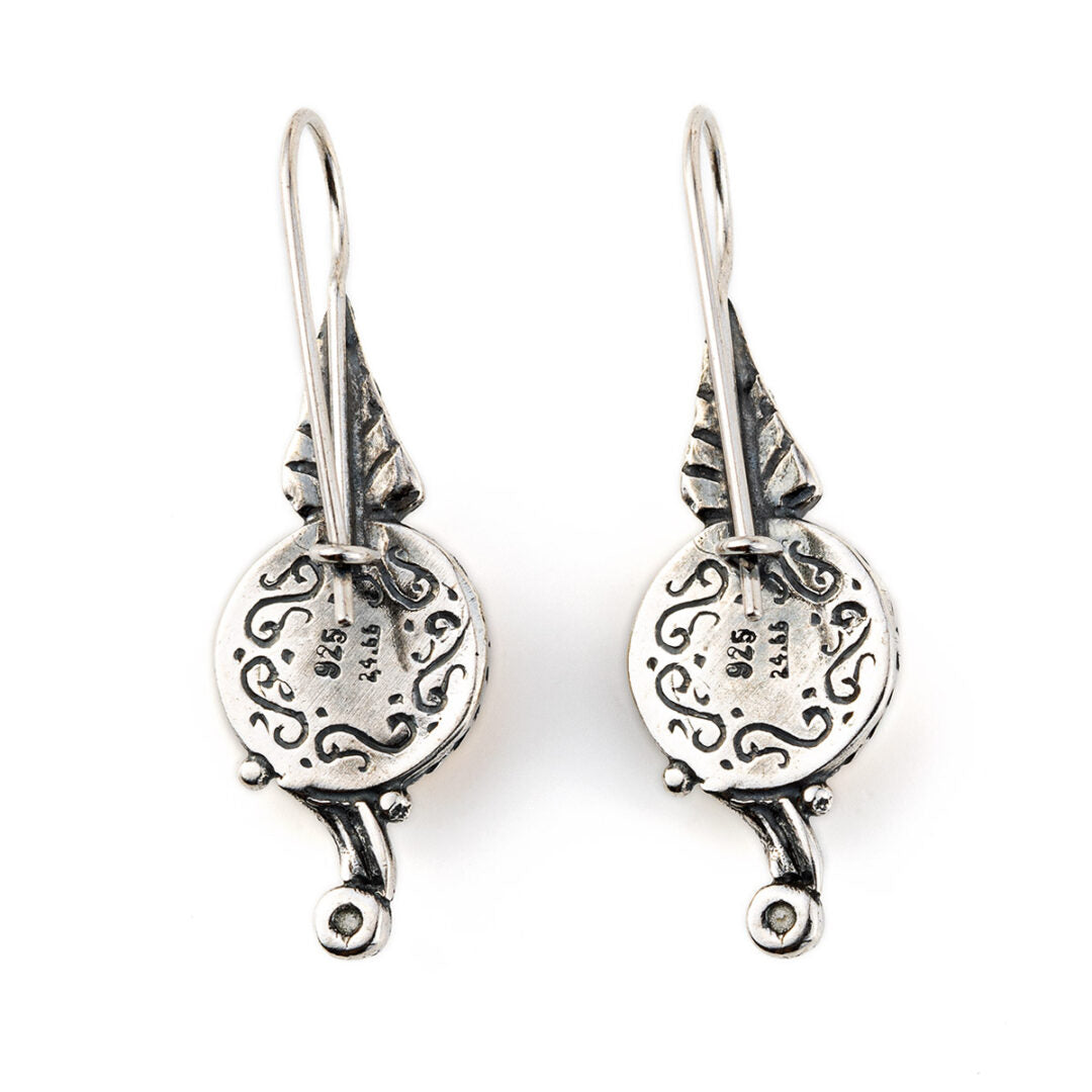 Vintage Engraved Flower Drop Earrings - silver and gold plated